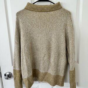 Calvin Klein Jeans Two-Tone Ribbed Turtleneck Sweater in Beige and Olive